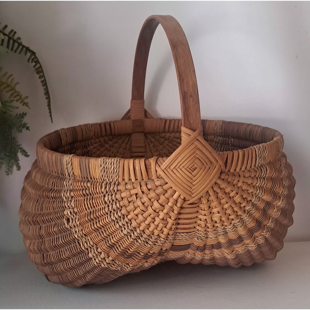 Antique Large Hand Woven Buttocks Basket 14"